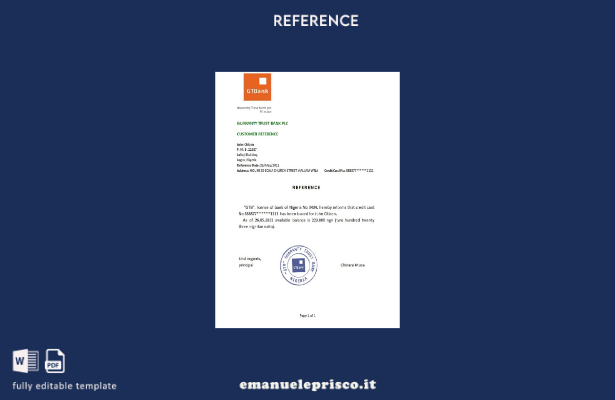 modello di riferimento Nigeria GTBank in stile verificato